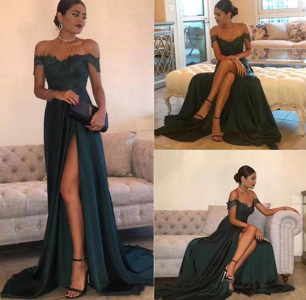 New A-Line Hunter Green Evening Dresses Vintage Cheap Off Shoulder Long Backless Formal Prom Party Gowns Custom Made Plus Size HY296