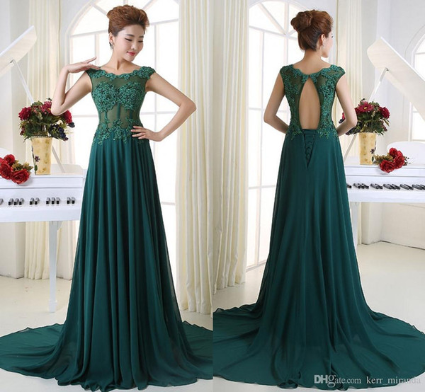 New High Quality Green Lace Applique Word Shoulder Bridesmaid Dresses Long Tail Back Small Hollow Beaded Evening Dresses