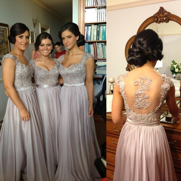 New Sexy Shoulders Formal Evening Dresses Mom Gray Chiffon Flower Stick Back Length Bridesmaid Dresses Party Gowns HY857