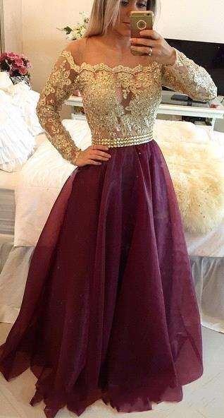 Burgundy Sheer Long Sleeves Lace Prom Dresses Applique Beaded Top Beads Sash Backless Long Formal Evening Party Gowns With Buttons