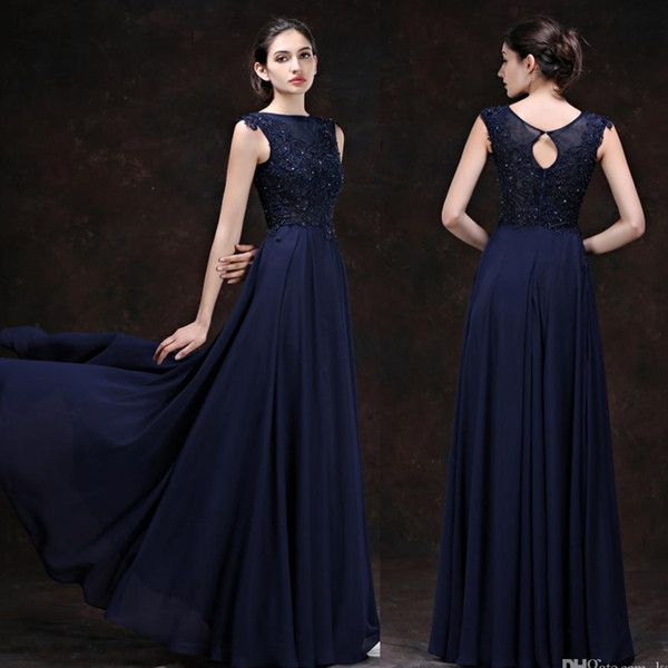 Modern Blue Chiffon Lace Banquet Host Annual Meeting Dresses Women Long Section Slim Formal Evening Dresses HY1615