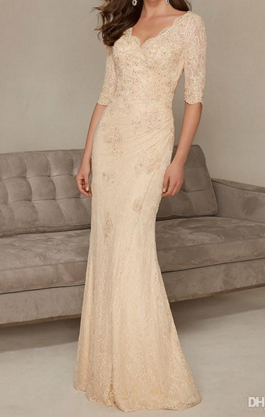 Elegant Fashion Evening Dresses V-Neck Half Sleeve Beaded Mermaid Lace Long Mother Of The Bride Dresses HY1539