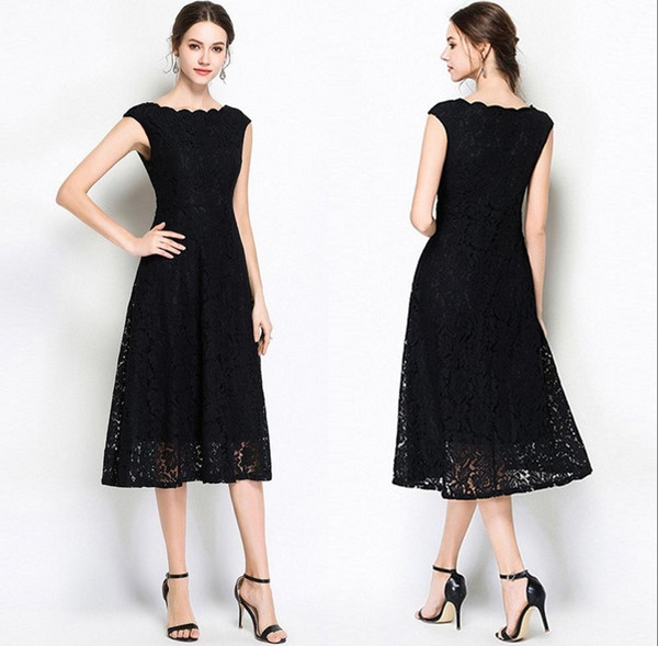 Modern Lace Prom Dresses New Black Long Section Wave Collar Fashion A Word Skirt White Lace Formal Evening Dresses