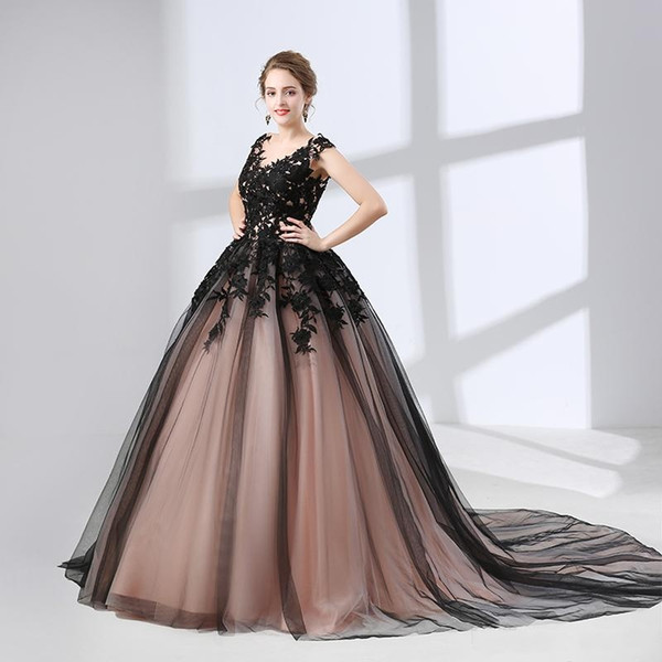New Design V-neck Black Long Evening Dresses Lace Vintage Prom Gowns Vestido De Festa Elegance Evening Gowns