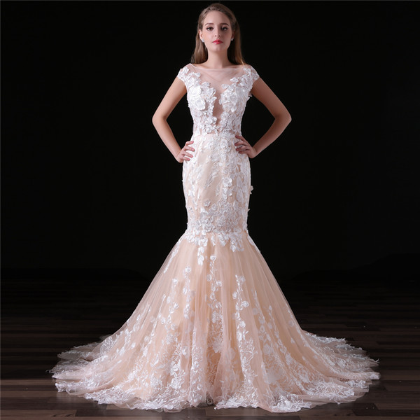 Elegant Girls Dresses O Neck With Appliques Open Back Mermaid Tulle Long Formal Evening Dresses For Women Prom Party Dresses Gowns DH4188