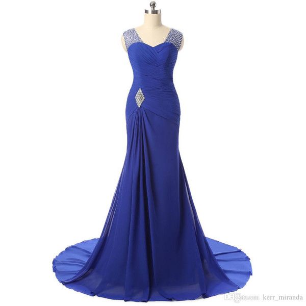 Beaded Formal Evening Dresses Blue Strapless Chiffon Slim Bride Long European And American Foreign Trade Party Dresses