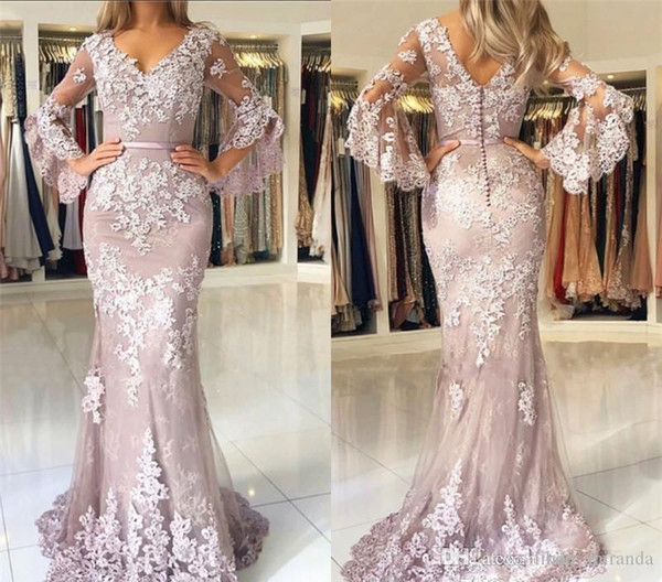 Custom Made Plus Size Mermaid Long Sleeves Evening Dress Lace Applque Red Carpet Holiday Women Wear Formal Party Prom Gown