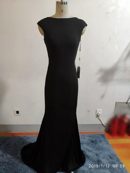 Custom Made Fancy Lady Formal Dresses Black Spandex Mermaid Party Gown Bateau Sweep Train Backless Evening Dresses Corset