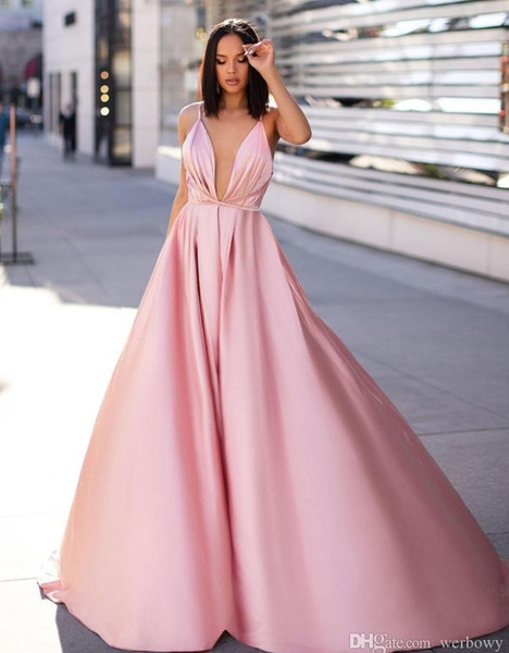 Pink A-line Prom Evening Dresses Long Spaghetti Backless Formal Party Gown Plus Size Pageant Bridesmaid Dresses