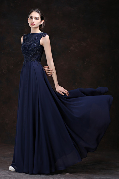 Autumn And Winter Possession Of Blue Chiffon Lace Banquet Host Annual Meeting Dresses Women Long Section Slim Formal Evening Dresses