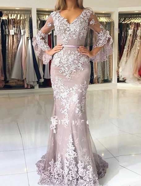 Mermaid Long Sleeves Evening Dress Lace Applque Red Carpet Holiday Women Wear Formal Party Prom Gown Custom Made Plus Size