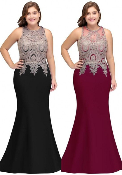 Classic Burgundy Lace Mermaid Long Evening Dresses Sexy Sheer Lace Appliqued Plus Size Formal Party Prom Gowns Robe De Soriee HY4253