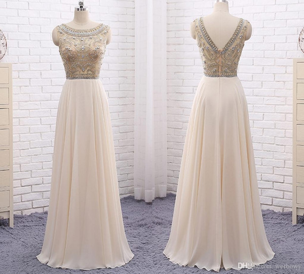 New High-end Heavy Handmade Evening Dresses Handmade Beaded Chiffon Beige T-shirt Shoulder Prom Party Dresses HY107