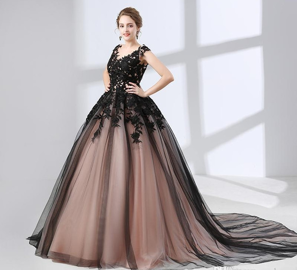 Elegant Girls Dresses V Neck With Appliques Cap Sleeves Ball Gown Tulle Long Party Formal Evening Dresses For Women Prom Dresses Gowns