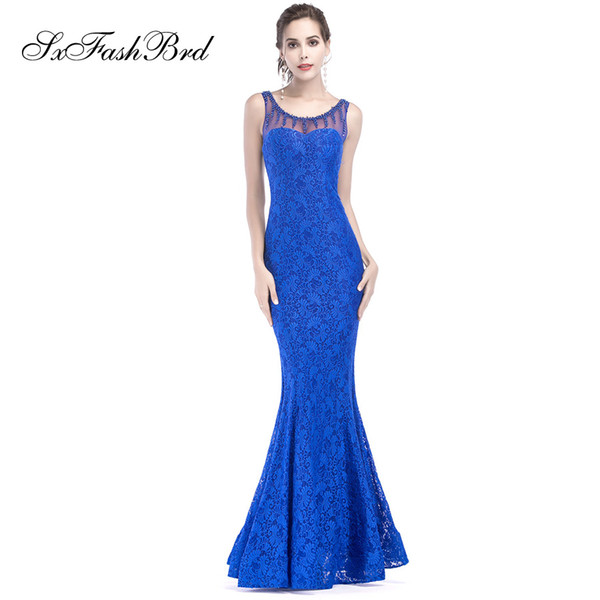 Fashion Simple Elegant Dress Beading O Neck Mermaid Long Lace Party Formal Women Evening Dresses Prom Dress Gowns