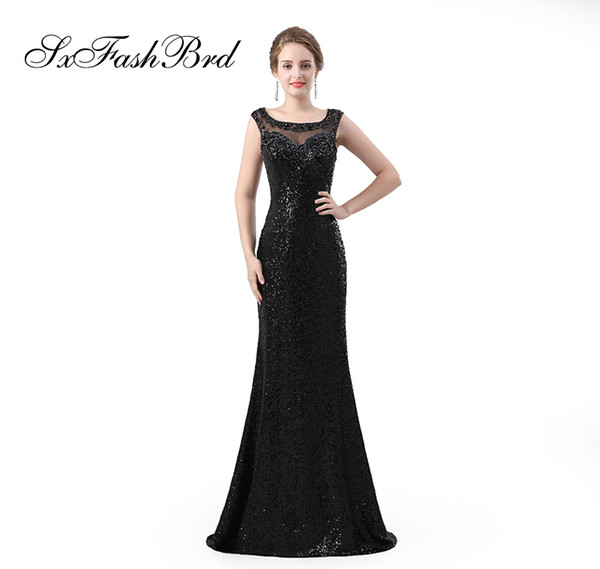 Fashion Elegant Dress O Neck With Beading Mermaid Sequin Lace Black Long Party Formal Evening Dresses for Women Prom Dress Gowns