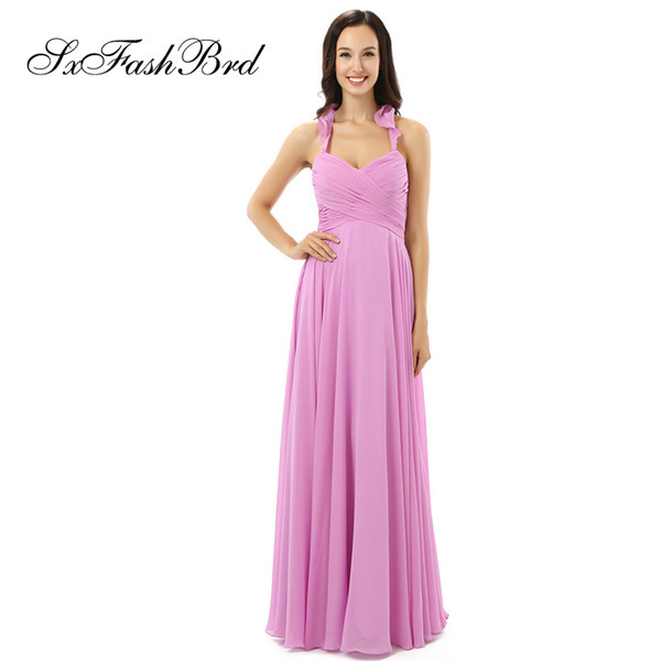 Fashion Elegant Ruffle Sweetheart Halter A Line Light Purple Chiffon Long Party Formal Evening Dresses Women Simple Prom Dress Gowns