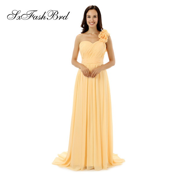 Special Occasion Elegant Ruffle One Shoulder With Flower A Line Chiffon Long Party Formal Evening Dresses Women Prom Dress