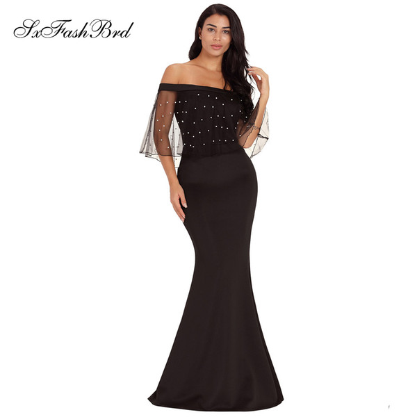 Elegant Boat Neck With Bling Bling Crystals Mermaid Black Satin Long Party Formal Evening Dresses Women Prom Dress Gowns