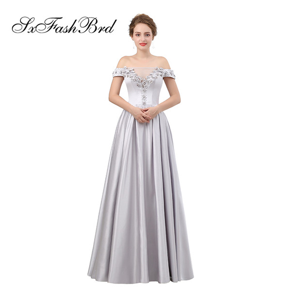 Elegant Dress V Neck With Appliques A Line Long Satin Party Formal Evening Dresses Special Occasion Women Prom Dress Gowns