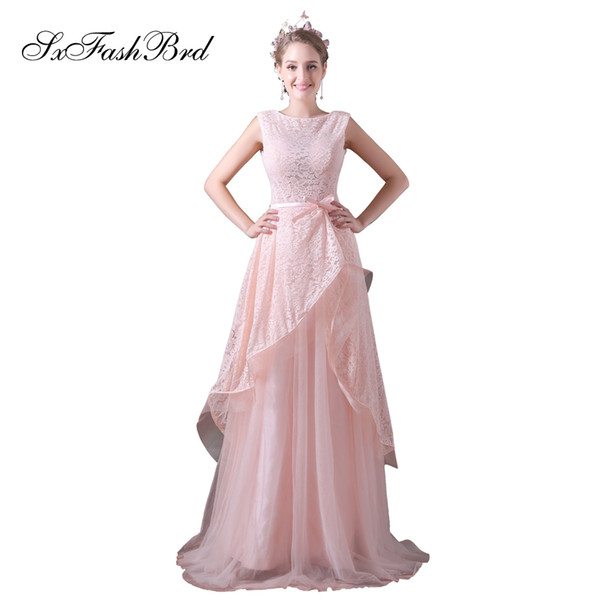 Elegant Girls Dress O Neck Open Back A Lie Pink Long Lace Party Formal Evening Dresses for Women Prom Dress Gowns