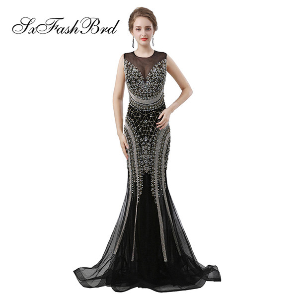 Fashion Elegant Girls Dress O Neck Open Back Mermaid With Heavy Bling Beading Long Party Formal Evening Dresses for Women Prom Dress Gowns