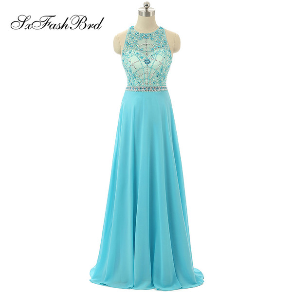 Fashion Elegant Beading O Neck A Line Chiffon Long Party Formal Evening Dresses New Women Prom Dress Gowns