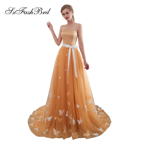 Special Occasion Elegant Dress Strapless Appliques A Line Tulle Long Party Formal Evening Dresses Women Prom Dress Gowns