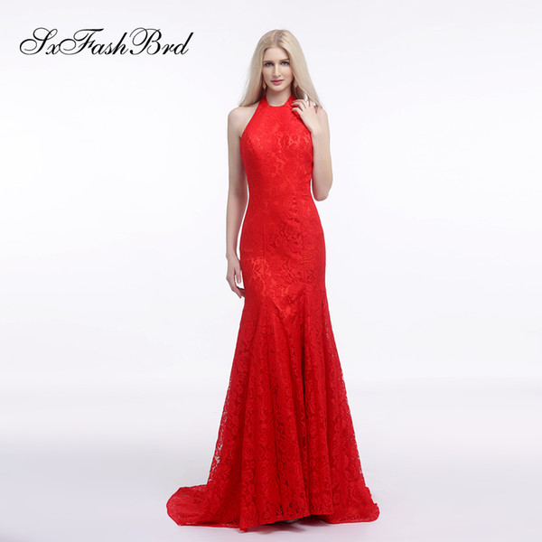 Elegant Dress Halter Open Back Mermaid Lace Long Party Formal Evening Dresses Women Prom Dress Gowns