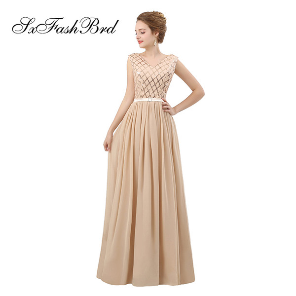 New Elegant Dress V Neck Open Back A Line Long Chiffon Party Formal Evening Dresses Simple Women Prom Dress Gowns