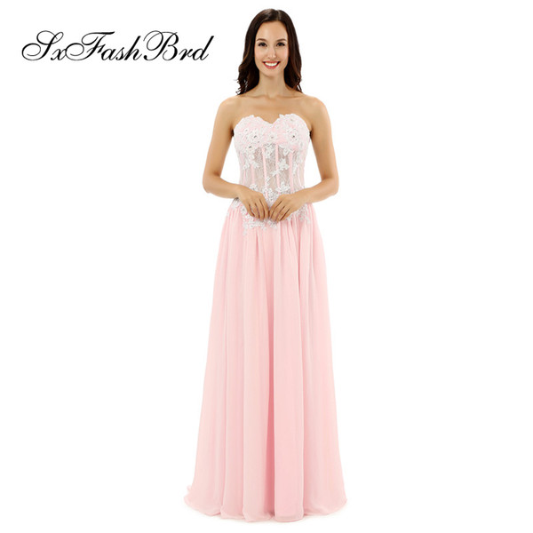 Casual Evening Dresses Elegant Sweetheart With Appliques A Line Pink Chiffon Long Party Formal Evening Dresses Women Prom Dress Gowns