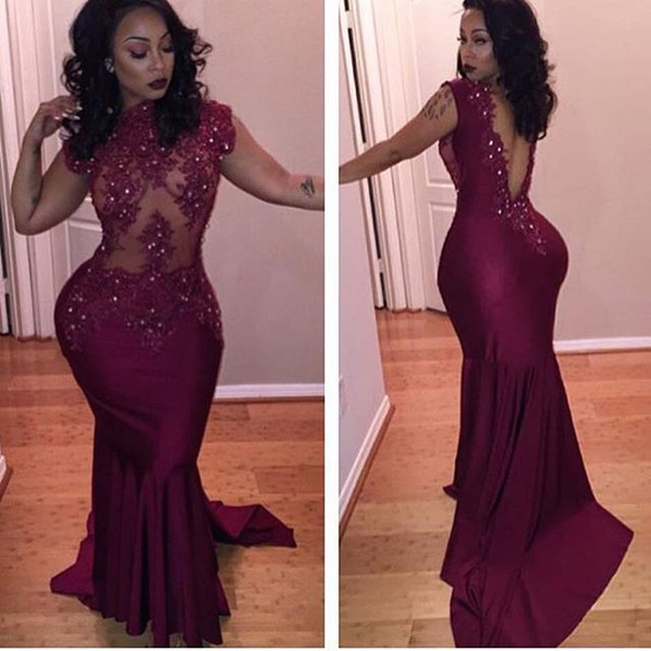 Fashion Simple Elegant Appliques O Neck Open Back Mermaid Long Party Formal Women Evening Dresses Prom Dress Gowns