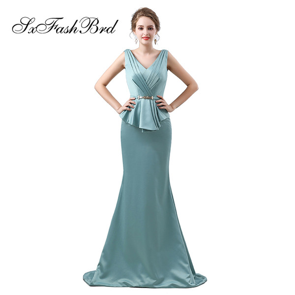 Fashion Elegant Girls Dress V Neck Open Back Mermaid Satin Long Party Formal Evening Dresses for Women Prom Dress Gowns