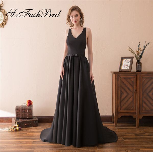 Fashion Elegant Girls Dress V Neck Open Back A Line Satin Long Party Formal Evening Dresses for Women Prom Dress Gowns