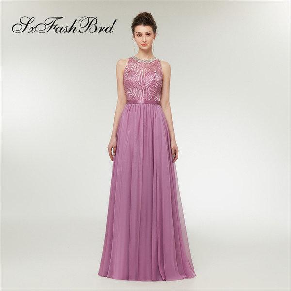 Elegant Beading O Neck A Line Chiffon Long Party Formal Evening Dresses Women Prom Dress Gowns