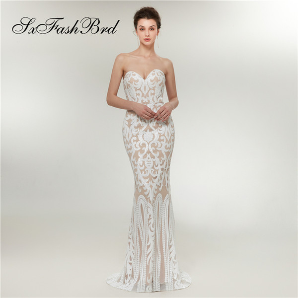 Elegant Dress Sweetheart Mermaid White Sequins Appliques Lace Long Party Formal Evening Dresses for Women Prom Dress Gowns