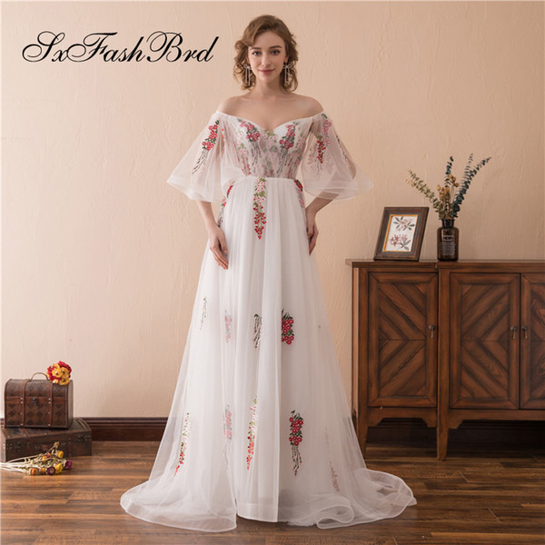 Fashion Elegant Girls Dress Sweetheart Half Sleeves Open Back A Line Tulle Long Party Formal Evening Dresses for Women Prom Dress Gowns