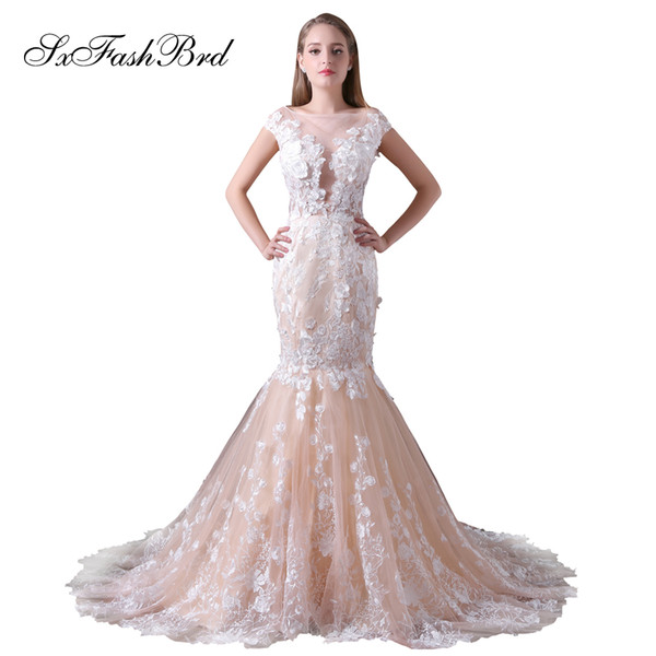 Elegant Girls Dress O Neck With Appliques Open Back Mermaid Tulle Long Party Formal Evening Dresses for Women Prom Dress Gowns