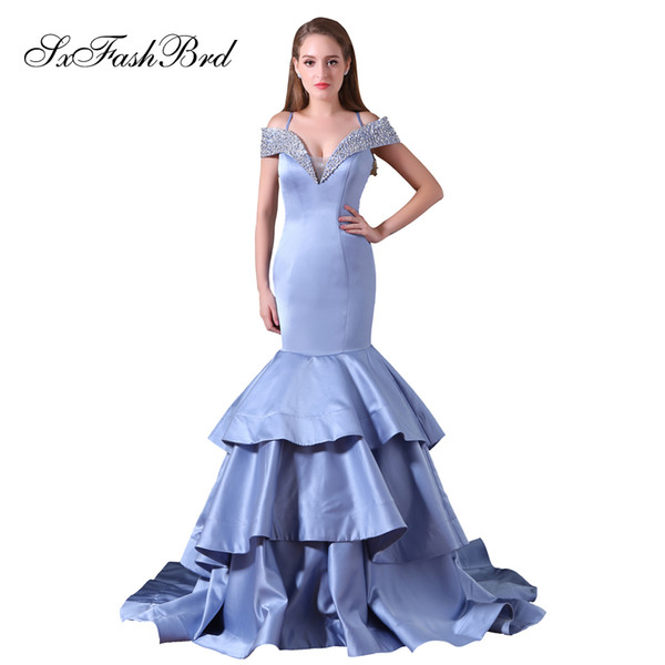 Elegant Girls Dress V Neck Short Sleeves With Beading Mermaid Satin Long Party Formal Evening Dresses for Women Prom Dress Gowns