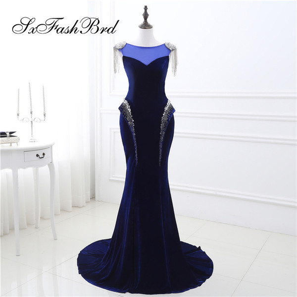 Elegant Girls Dress O Neck With Beading Mermaid Velvet Long Party Formal Evening Dresses for Women Prom Dress Gowns