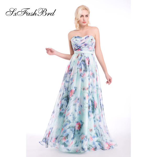 New Sexy Sweetheart A Line Print Summer Chiffon Floor Length Long Party Elegant Formal Evening Dresses for Women Prom Gown