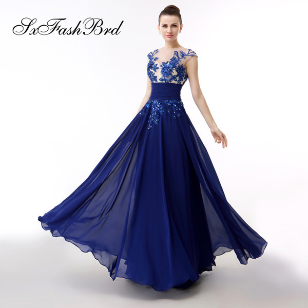 Special Occasion Dresses Elegant Dress Appliques O Neck A Line Long Blue Chiffon Party Formal Evening Dresses Women Prom Dress Gowns