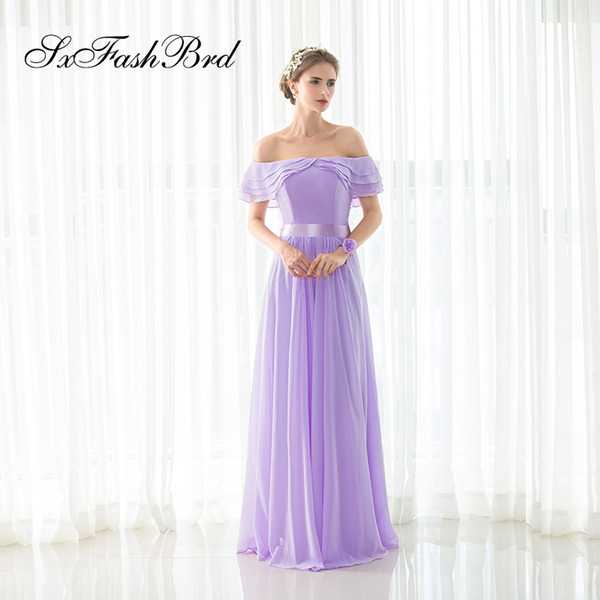 Fashion Elegant Boat Neck A Line Purple Chiffon Long Party Formal Evening Dresses New Women Prom Dress Gowns