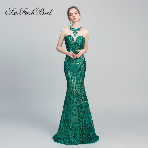 Simple Dress O Neck Mermaid Sequins Lace Long Party Formal Evening Dresses Gowns Elegant Women Prom Dress