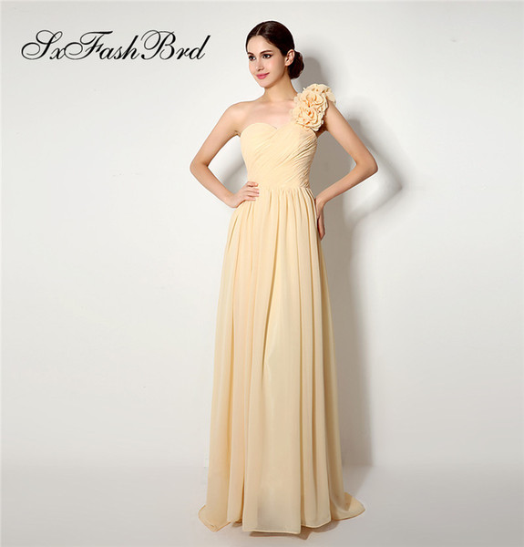 Fashion Elegant One Shoulder With Flower A Line Chiffon Long Party Formal Evening Dresses for Women Prom Dress Gowns