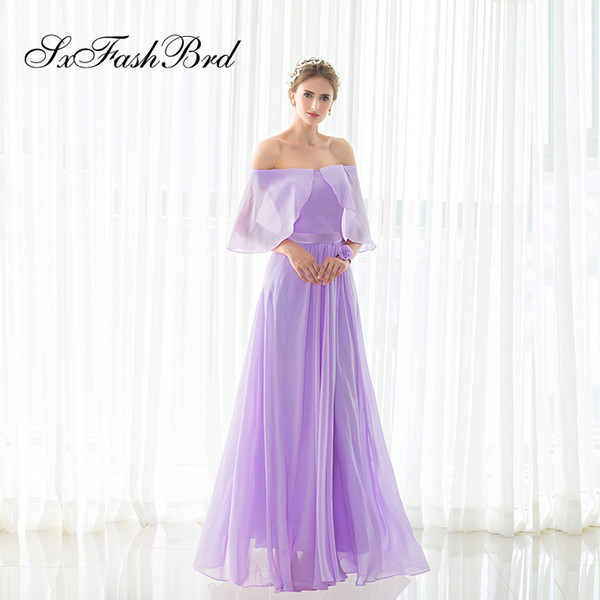 Fashion Elegant Boat Neck A Line Chiffon Long Party Formal Evening Dresses for Women Prom Dress Gowns