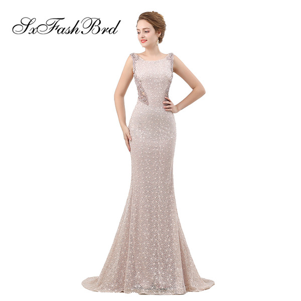 Elegant Dress O Neck See Through Back Beading Mermaid Lace Long Party Formal Evening Dresses Women Prom Dress Gowns