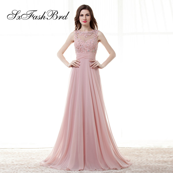 Dress Elegant O Neck With Appliques Open Back A Line Floor Length Long Chiffon Party Formal Evening Dresses Women Prom Dress