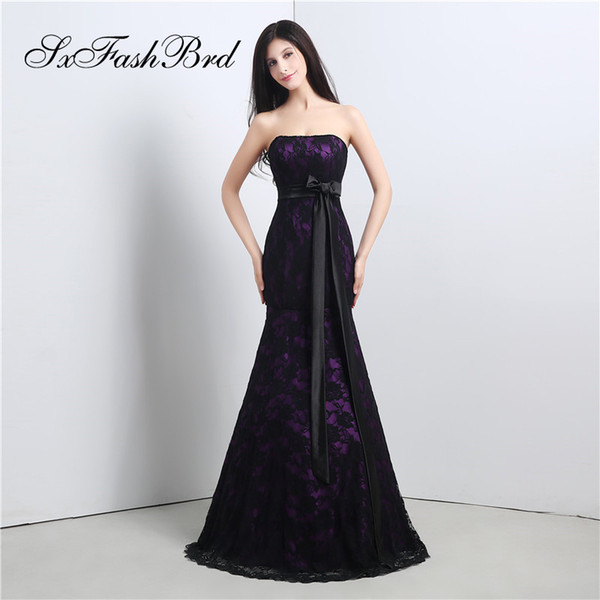 Fashion Elegant Strapless Mermaid Black Lace Long Party Formal Evening Dresses for Women Prom Dress Gowns