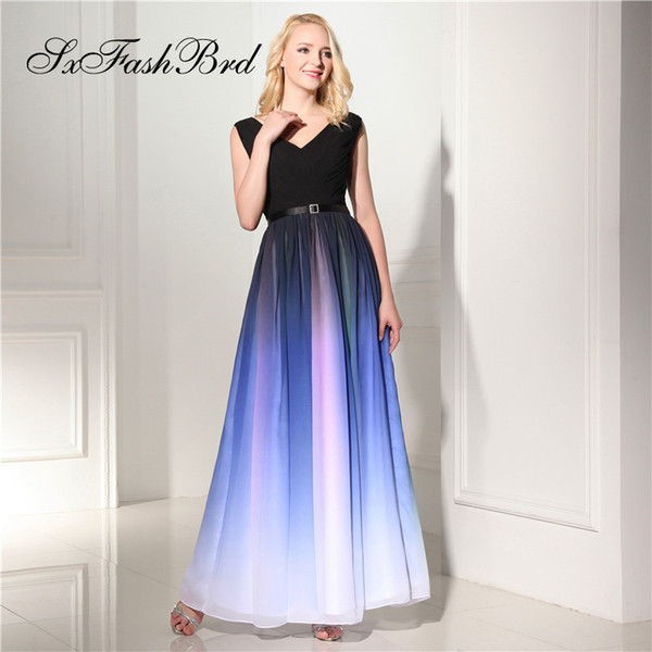 Fashion Elegant V Neck A Line Colorful Chiffon Long Party Formal Evening Dresses for Women Prom Dress Gowns